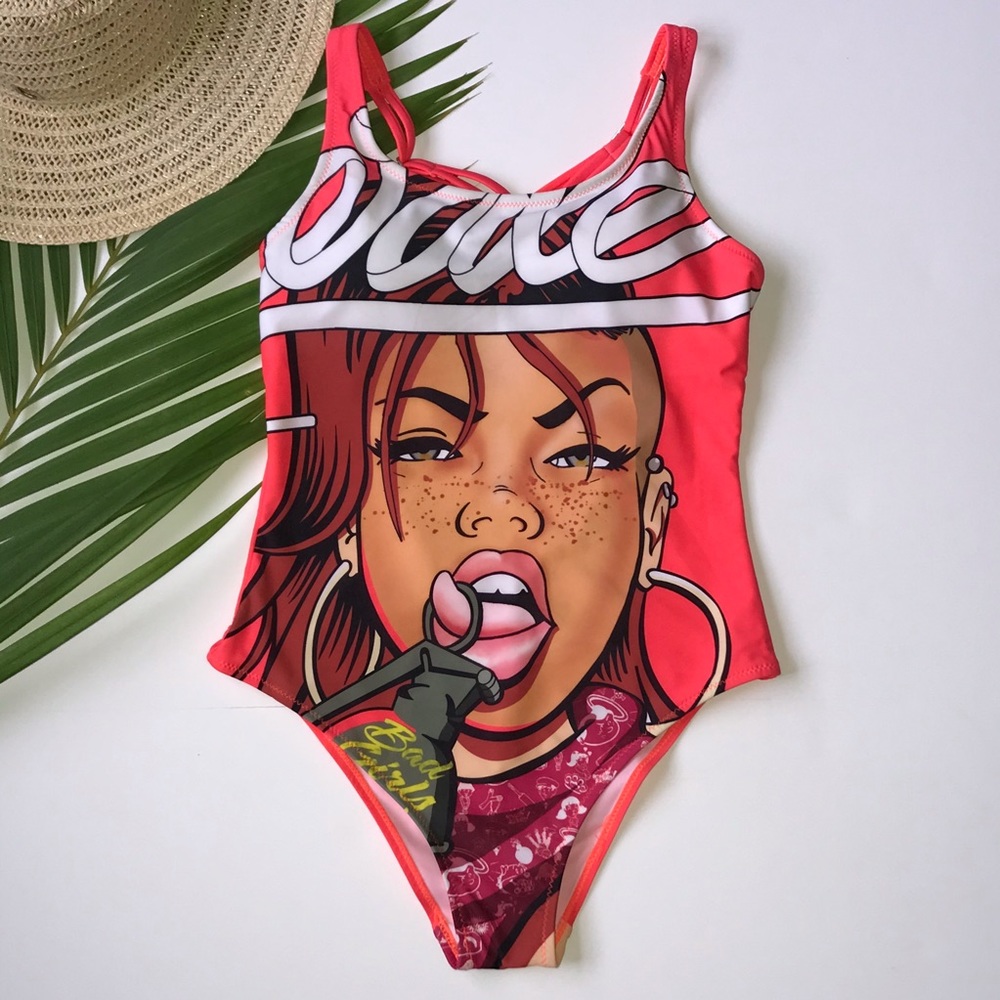 Art print one piece orange swimsuit  Bathingsuit